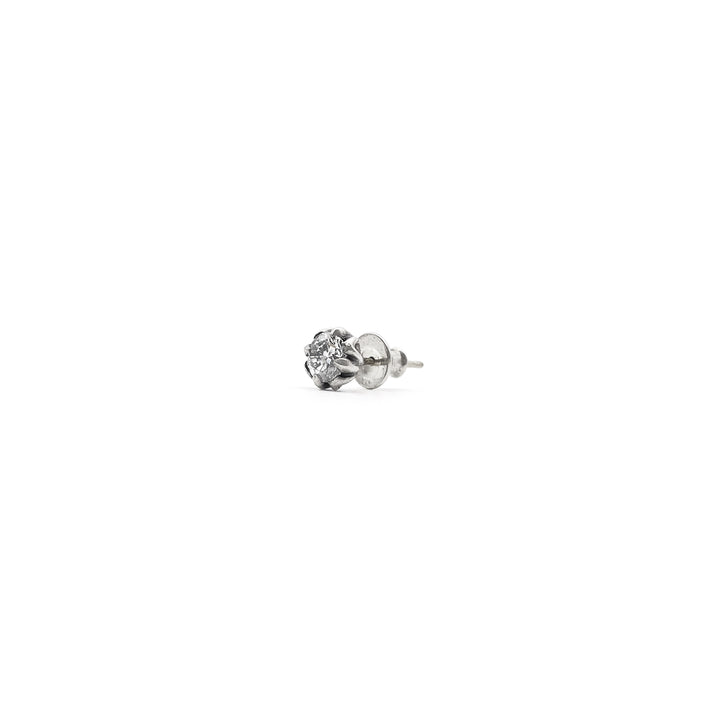 Chrome Hearts 925 Silver Floral Cross Diamond Stud Earring