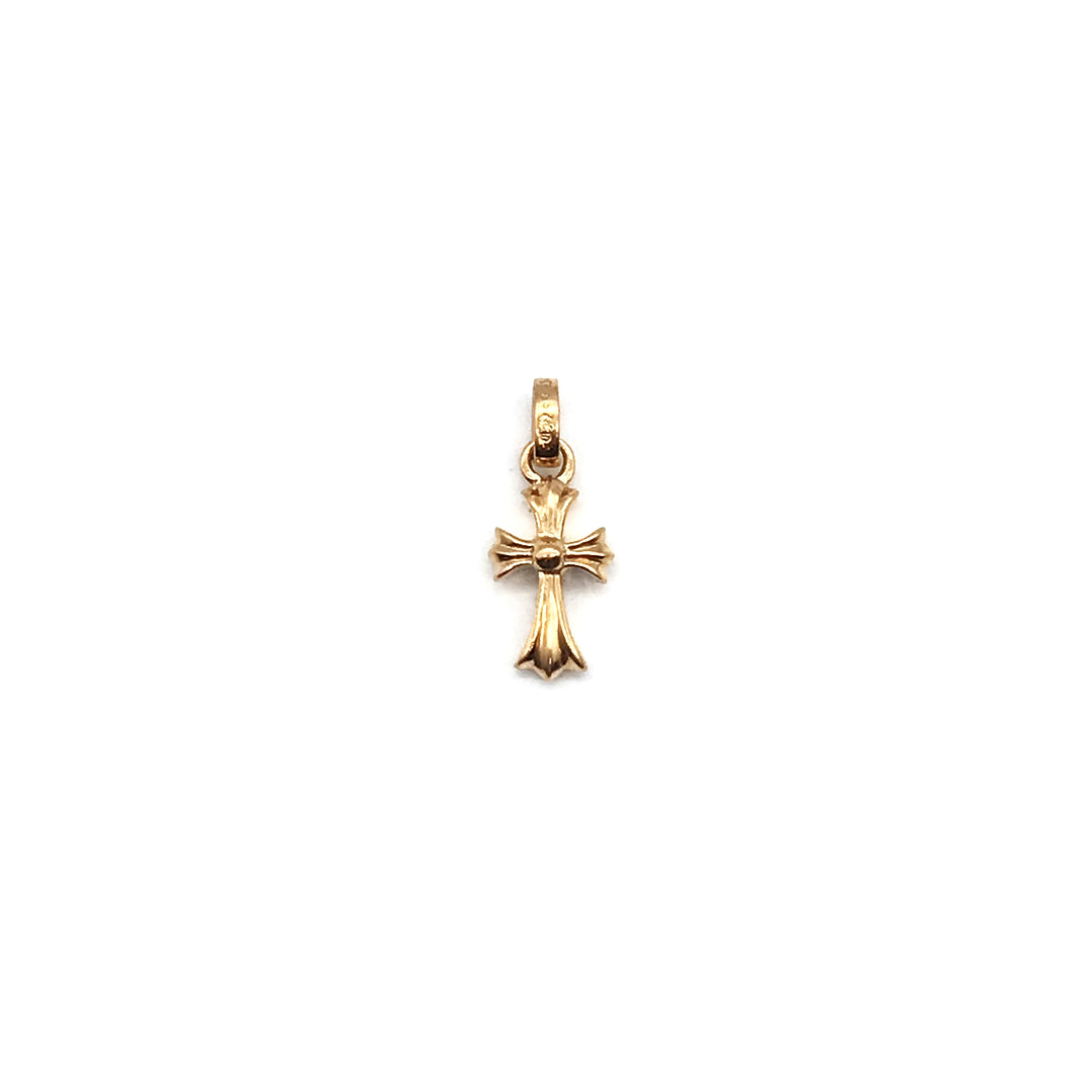 Chrome Hearts 22K Gold Blue Saph Babyfat Cross Charm Pendant