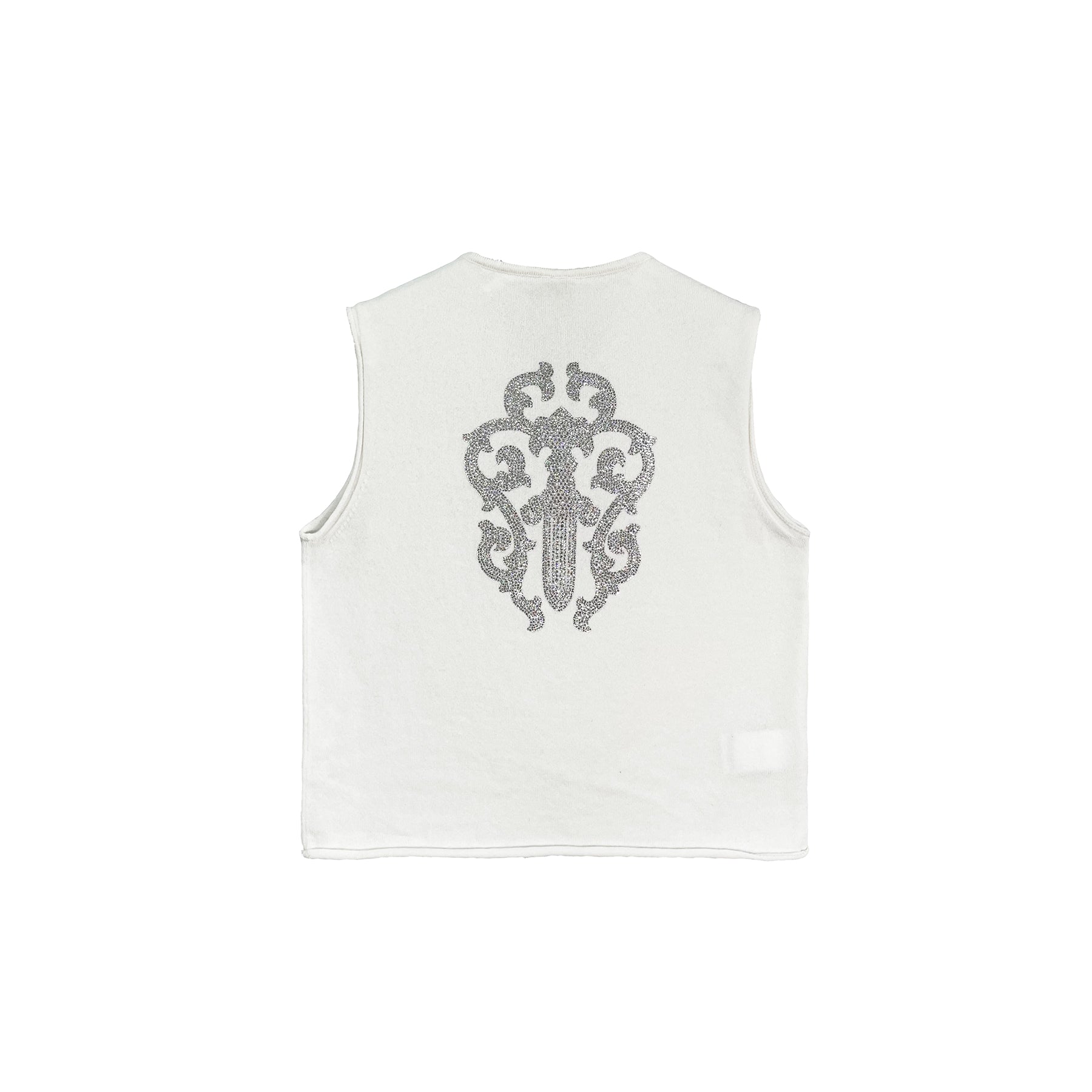 クロムハーツ　タンクトップ　ホワイト　ラインストーンChrome Hearts クロムハーツ ソードラインストーンカシミアベストタンクトップ