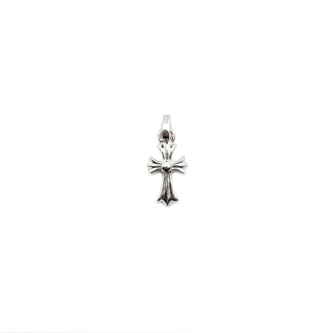 Chrome Hearts 18K White Gold Emerald Babyfat Cross Charm Pendant