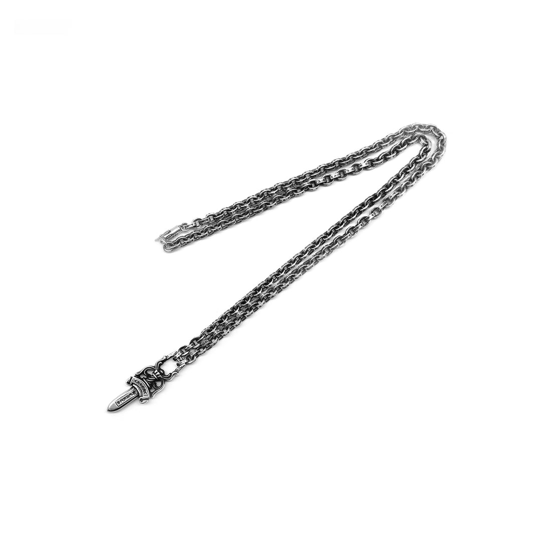 Chrome Hearts Silver Paperchain Necklace With Dagger Pendant