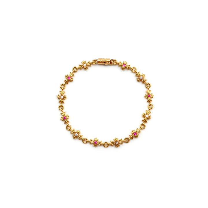 Chrome Hearts 22K Gold Diamond&Pink Saph Tiny E Bracelet