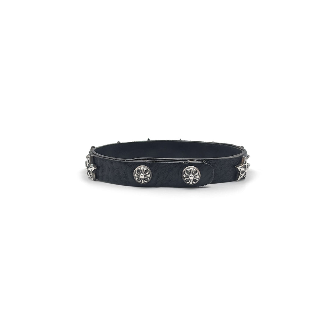 Chrome Hearts Silver Star Studded Leather Bracelet