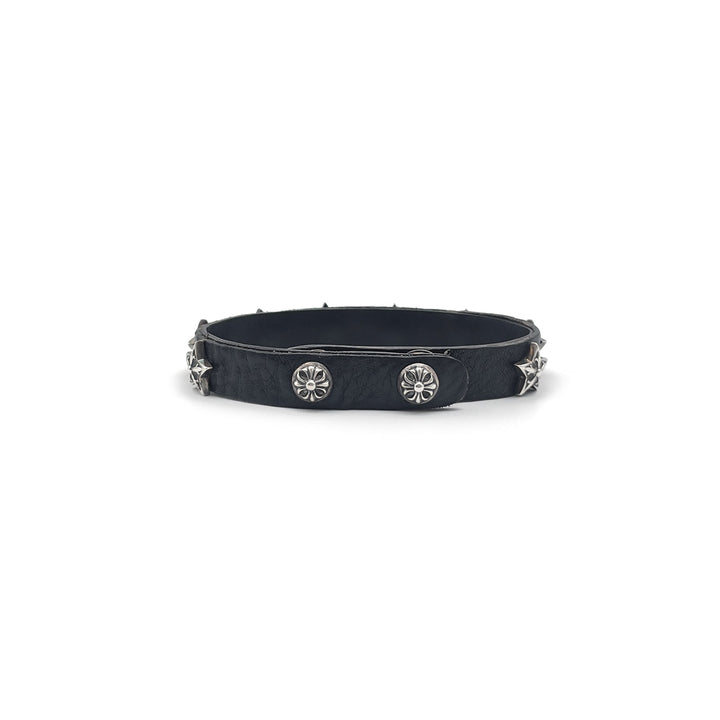 Chrome Hearts Silver Star Studded Leather Bracelet
