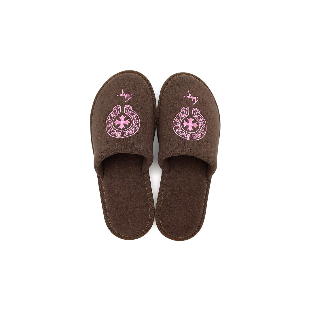 Chrome Hearts Tokyo Exclusive Horseshoe Embroidered Brown Slippers