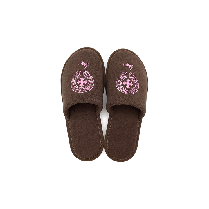 Chrome Hearts Tokyo Exclusive Horseshoe Embroidered Brown Slippers