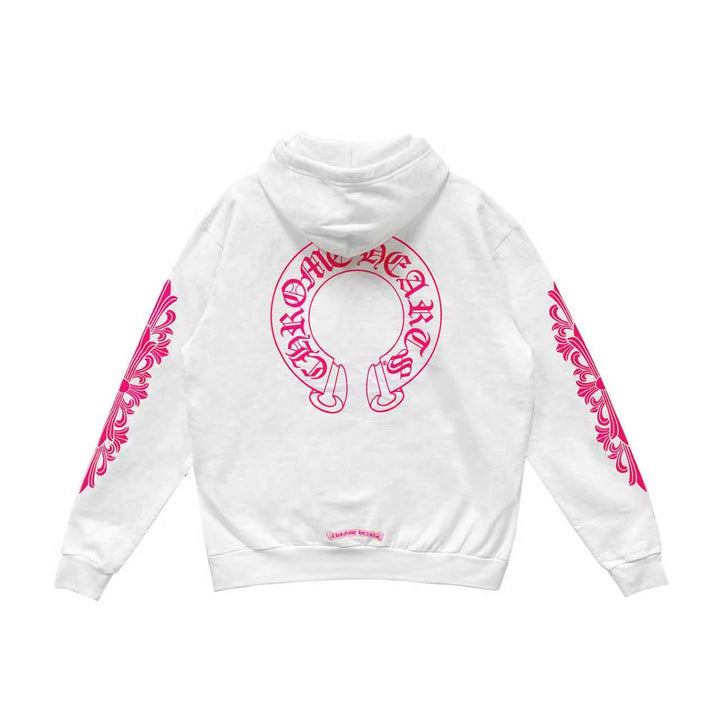Chrome Hearts Pink Horseshoe Floral Sleeve Pullover Hoodie