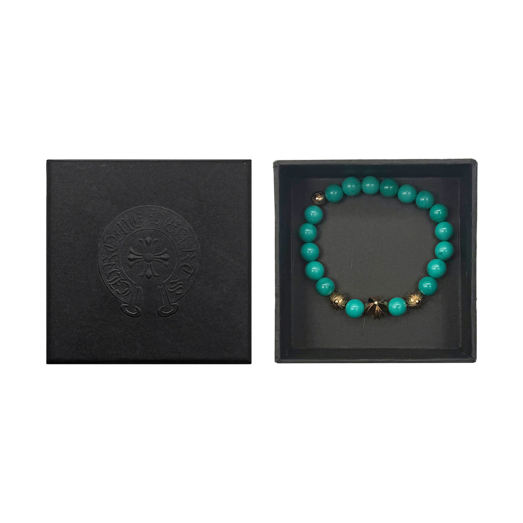 Chrome Hearts 8mm Turquoise 22K Gold Plus Beaded Bracelet