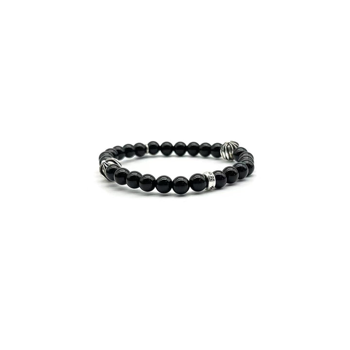 Chrome Hearts 6mm Obsidian Silver Cross Beaded Bracelet