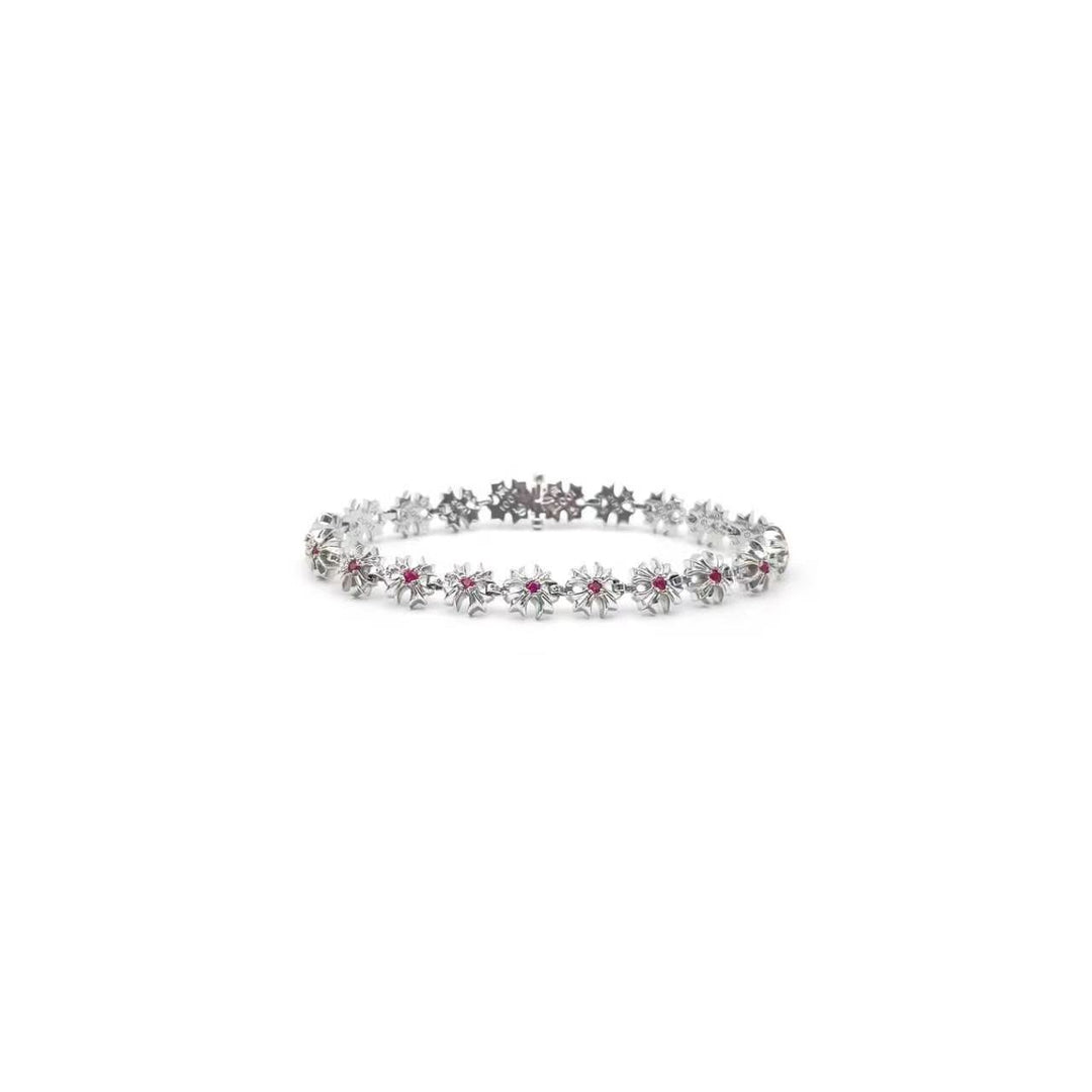 Chrome Hearts 18K White Gold Tiny Plus Cross Pink Saph ID Bracelet