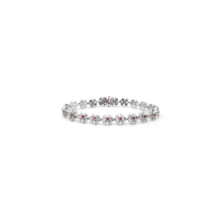 Chrome Hearts 18K White Gold Tiny Plus Cross Pink Saph ID Bracelet