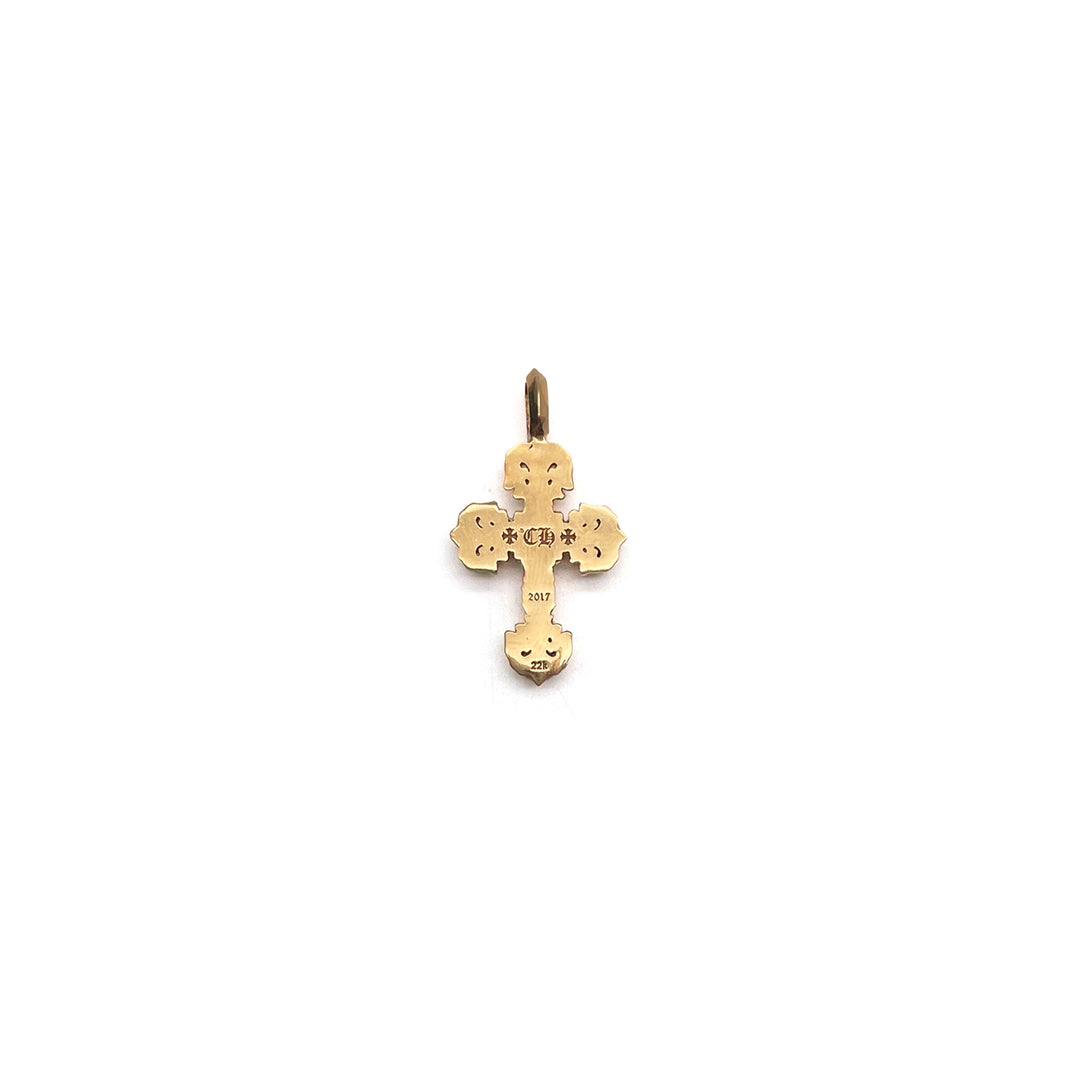 Chrome Hearts 22K Gold Single Diamond Filigree Cross Pendant