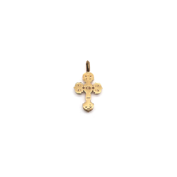 Chrome Hearts 22K Gold Single Diamond Filigree Cross Pendant