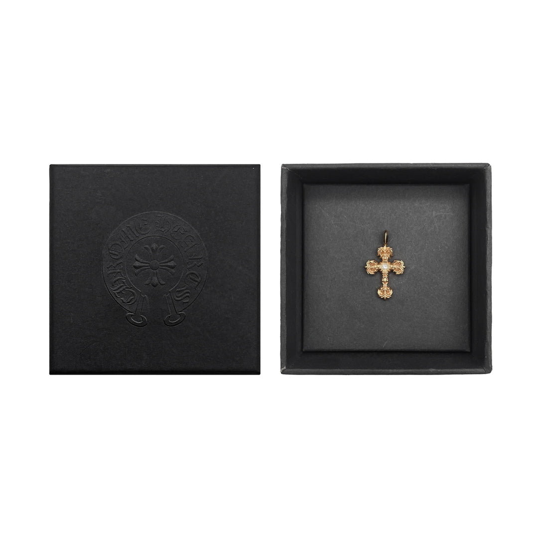 Chrome Hearts 22K Gold Single Diamond Filigree Cross Pendant
