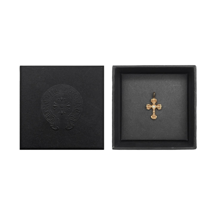Chrome Hearts 22K Gold Single Diamond Filigree Cross Pendant