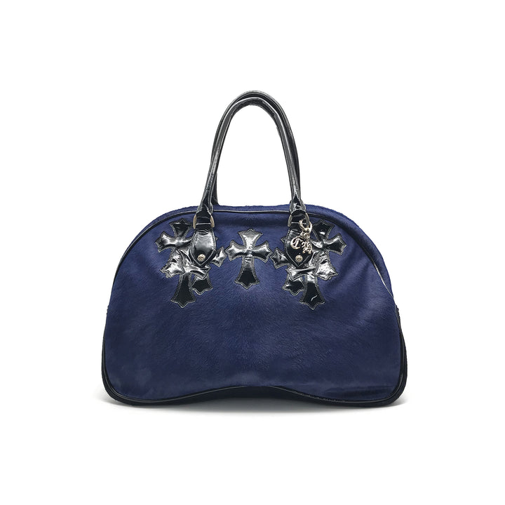 크롬하츠 마이애미 독점 말 모피 가죽 크로스 로고 네이비 라지 체육관 가방