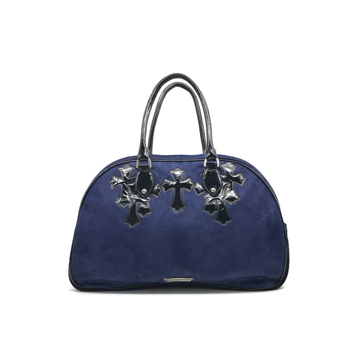 크롬하츠 마이애미 독점 말 모피 가죽 크로스 로고 네이비 라지 체육관 가방