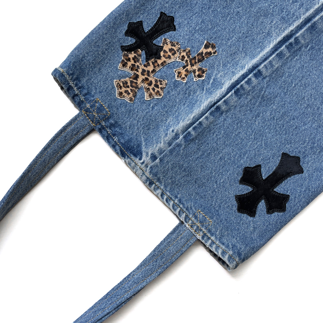 크롬하츠 호스헤어 데님 크로스 패치 토트백