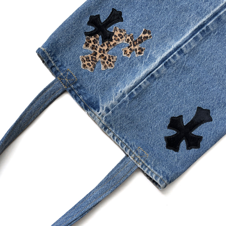 크롬하츠 호스헤어 데님 크로스 패치 토트백