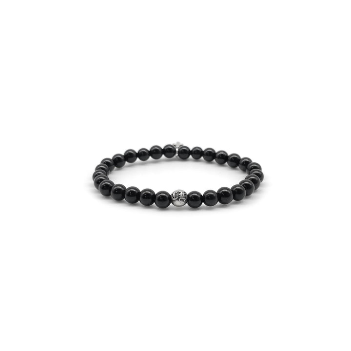 Chrome Hearts 6mm Obsidian Silver Dagger Pendant Beaded Bracelet