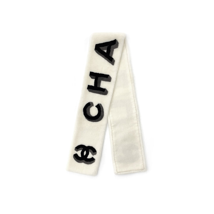 Chanel Shearling Cashmere CC White Scarf