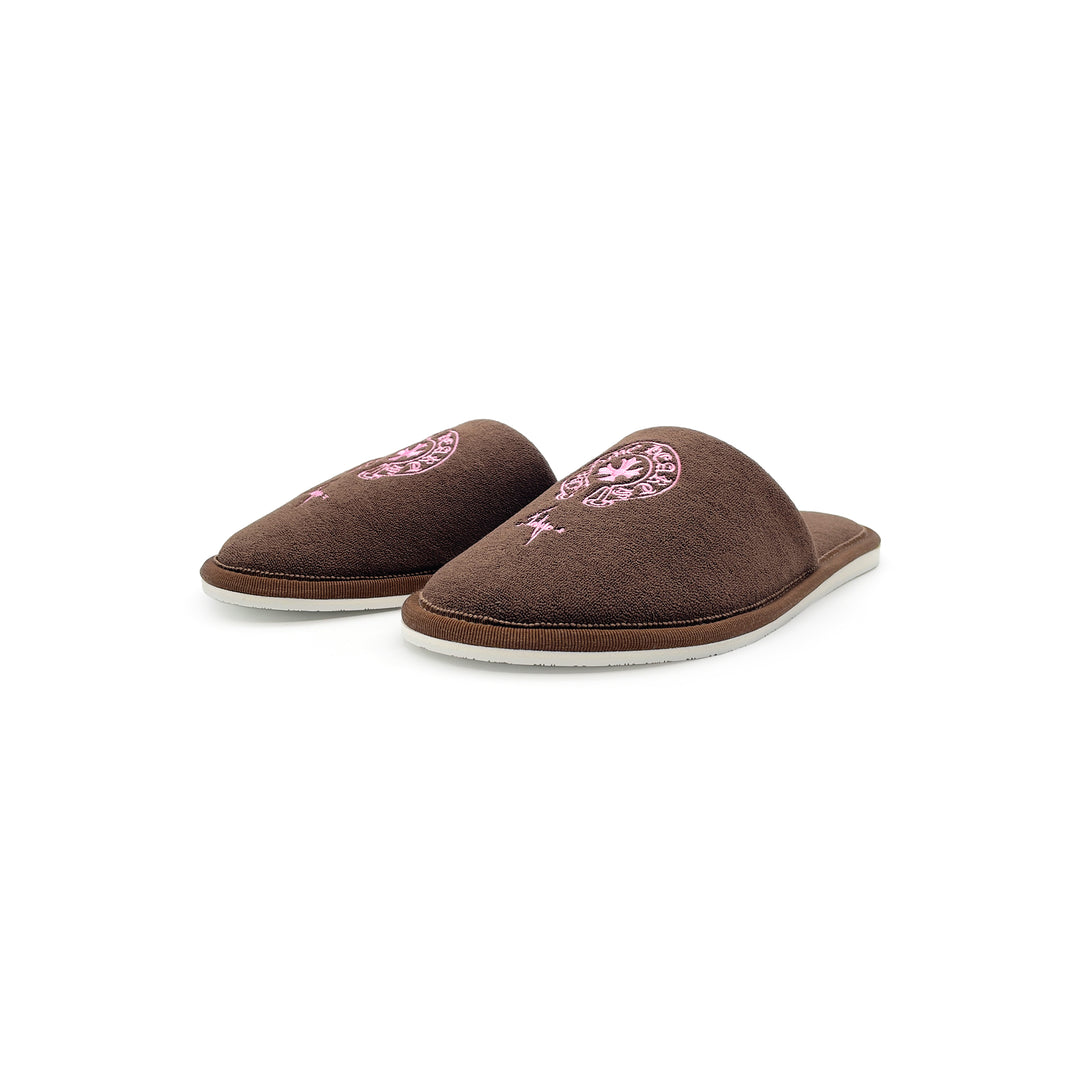 Chrome Hearts Tokyo Exclusive Horseshoe Embroidered Brown Slippers