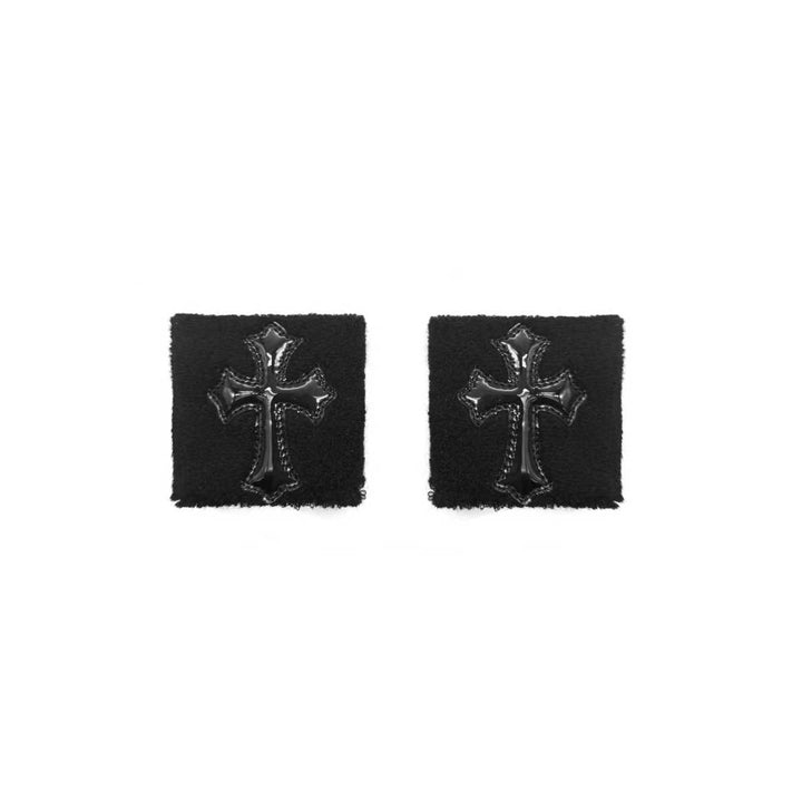Chrome Hearts Black Patent Leather Cemetery Cross Patch Sweatbands