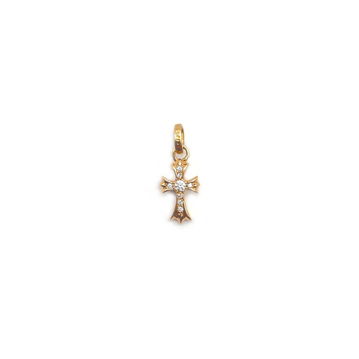 Chrome Hearts 22K Gold Diamonds Babyfat Cross Pendant