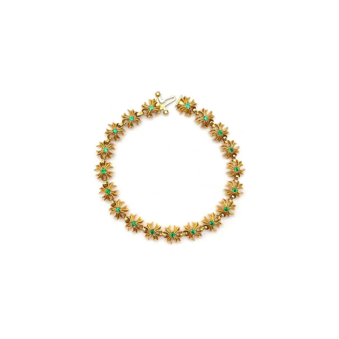 Chrome Hearts 22K Gold Tiny Plus Cross Emerald ID Bracelet