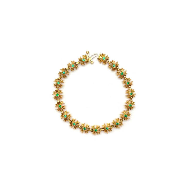 Chrome Hearts 22K Gold Tiny Plus Cross Emerald ID Bracelet