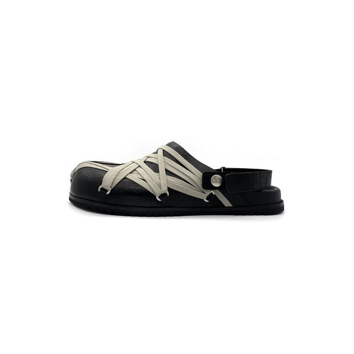 RICK OWENS Megalace Mule Granola Black Leather Sandals