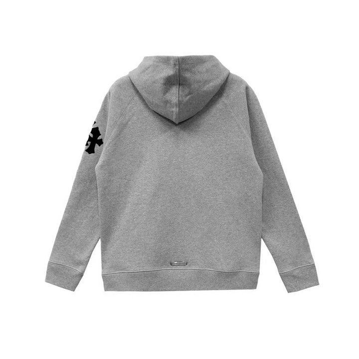 Chrome Hearts Triple Cross Leather Patch Grey Pullover Hoodie