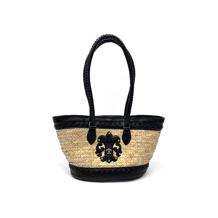 Chrome Hearts Straw Leather Silver Fleur Beige Tote Bag