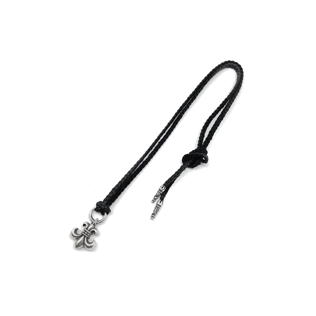 Chrome Hearts Silver BS Fleur Leather Braids Chain Necklace