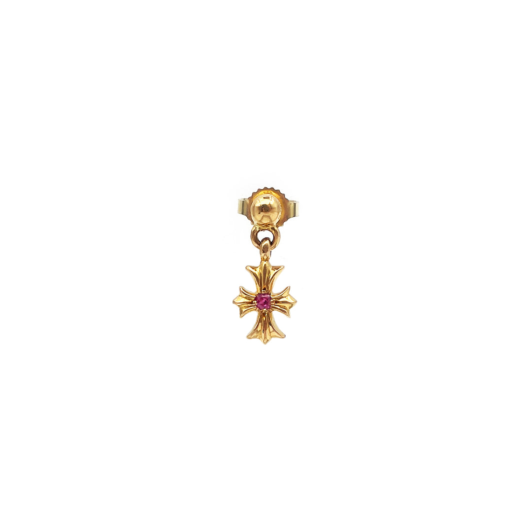 Chrome Hearts 22K Gold Pink Saph Tiny E Earring Drop