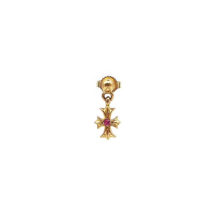 Chrome Hearts 22K Gold Pink Saph Tiny E Earring Drop
