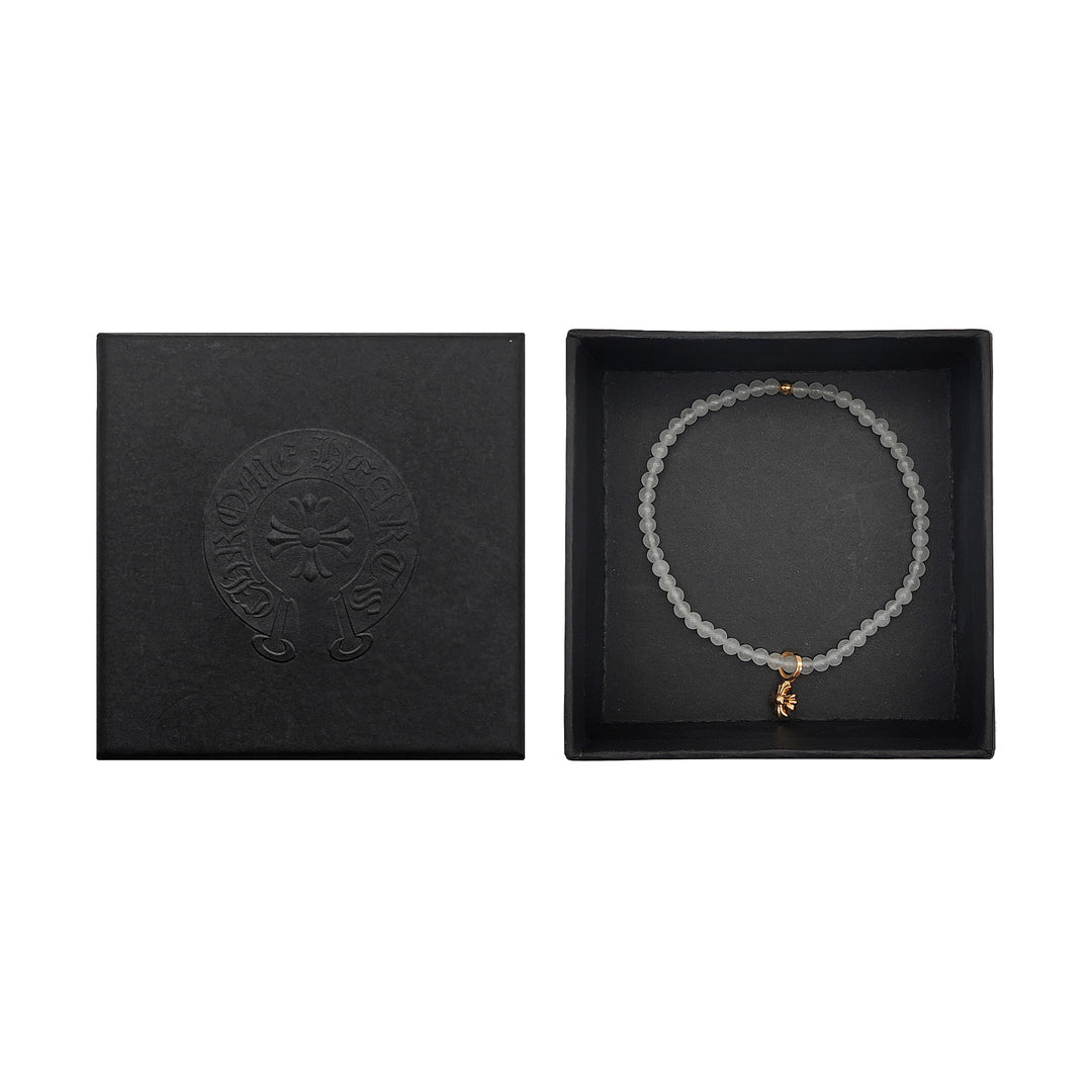 크롬하츠 4mm 화이트 22K 골드 크로스 참 펜던트 비즈 팔찌 