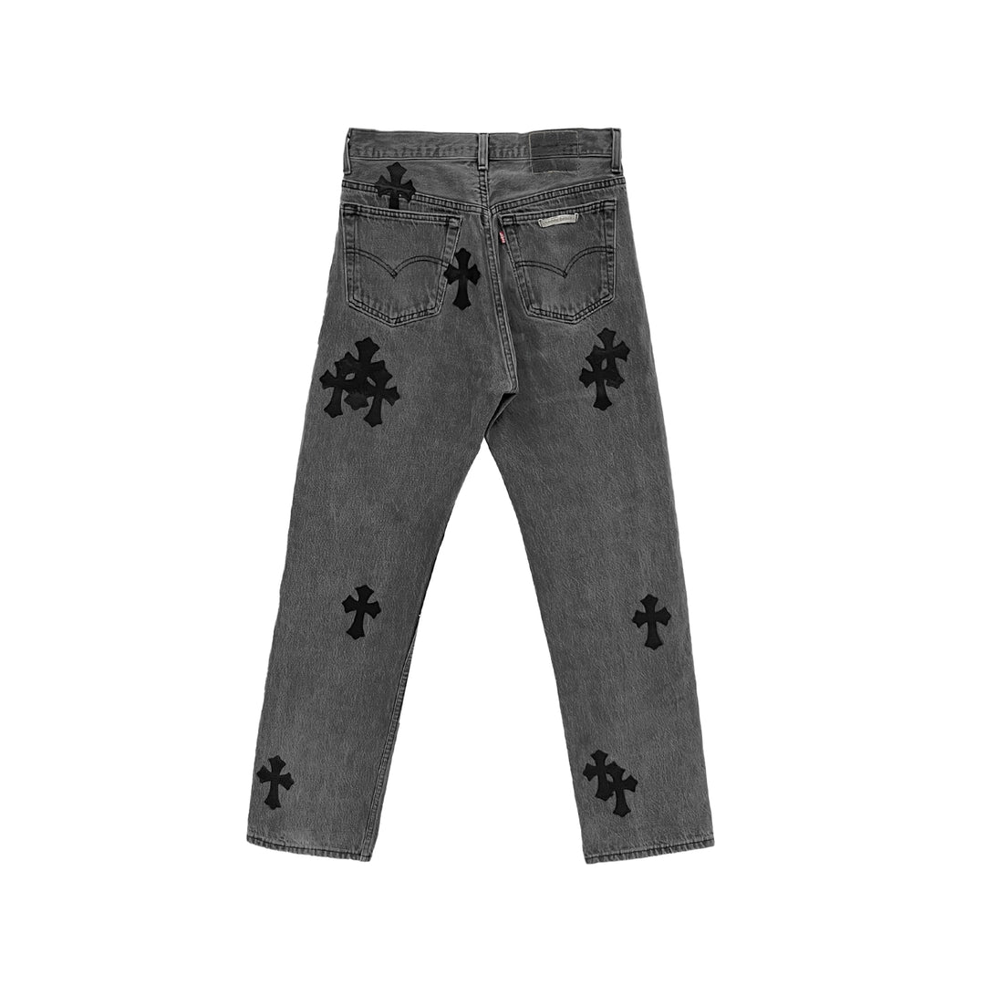 Chrome Hearts Levi's 501 Black Cross Patch Grey Jeans