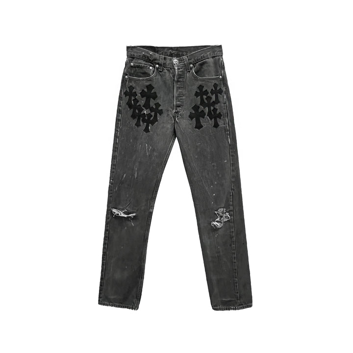 Chrome Hearts Levi's 501 Cemetery Cross Patch Grey Jeans