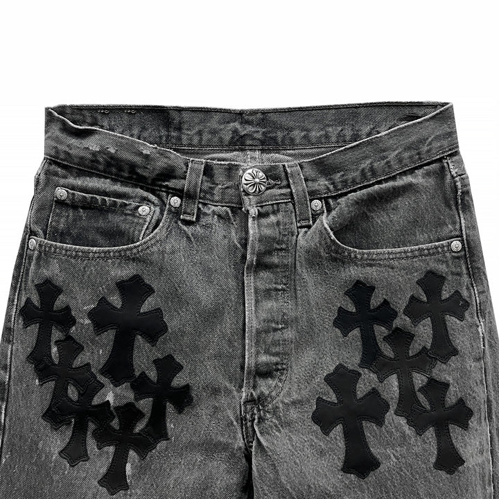 Chrome Hearts Levi's 501 Cemetery Cross Patch Grey Jeans