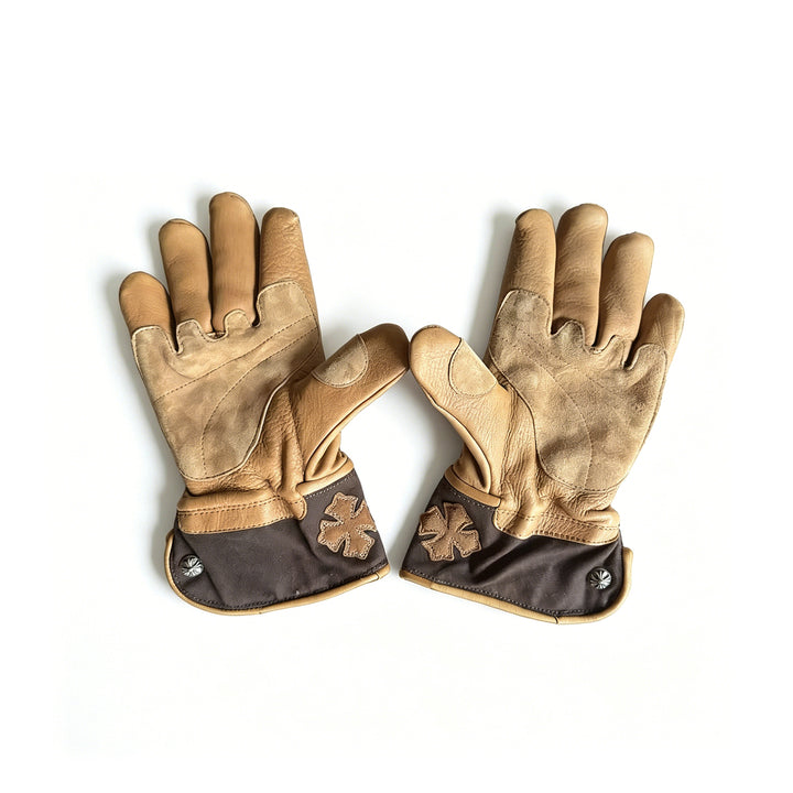 Chrome Hearts Cross Patch Leather Motorcycle Gloves