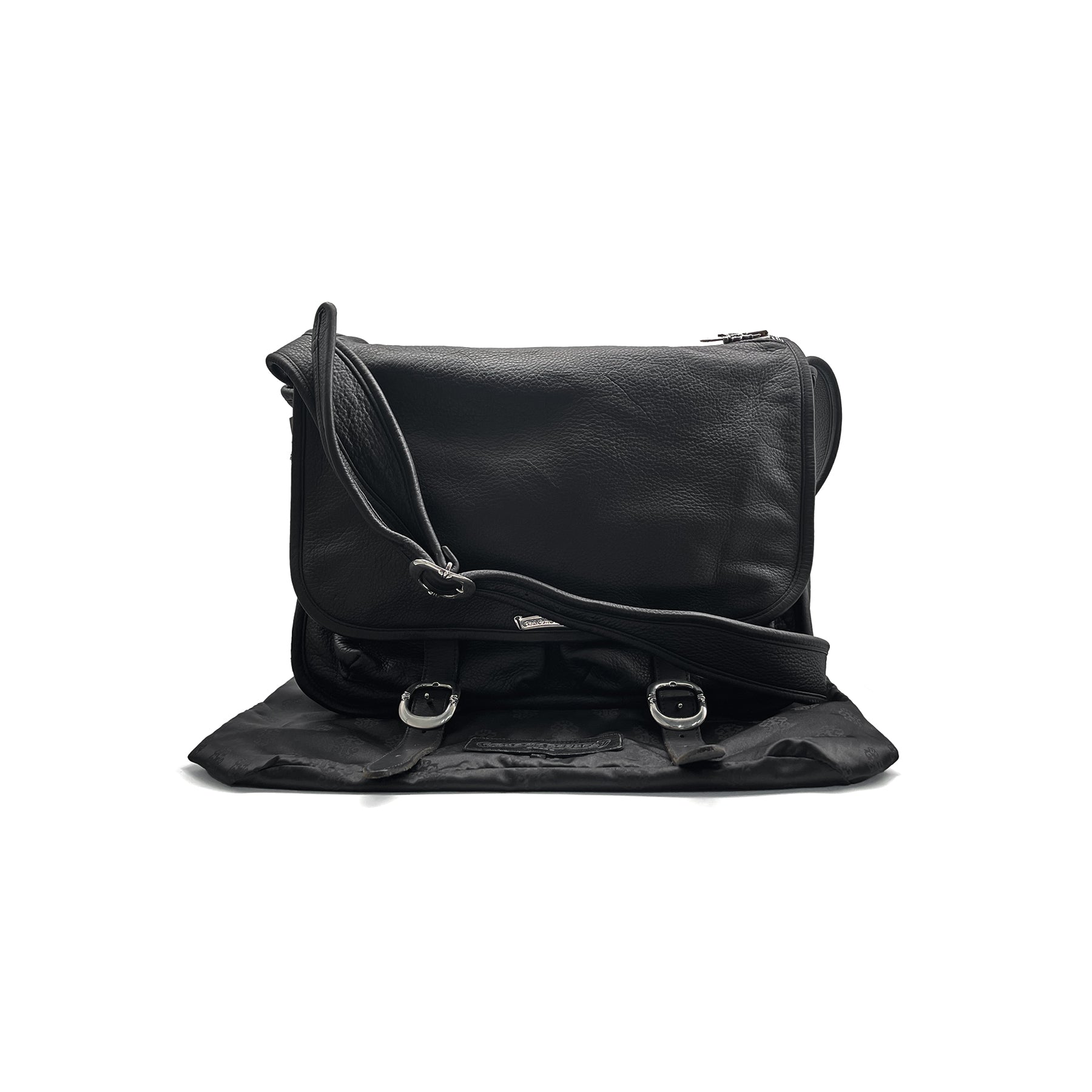 クロムハーツ ブラック レザー メッセンジャー クロスボディ バッグ