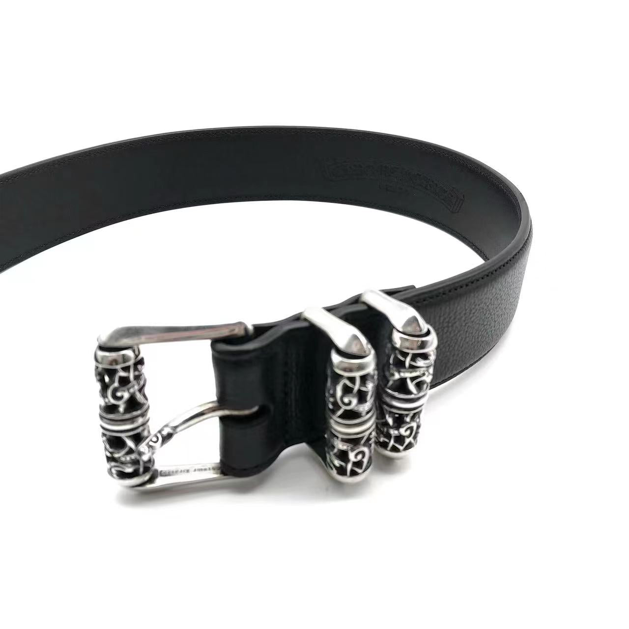 Chrome Hearts Black Leather Roller Belt