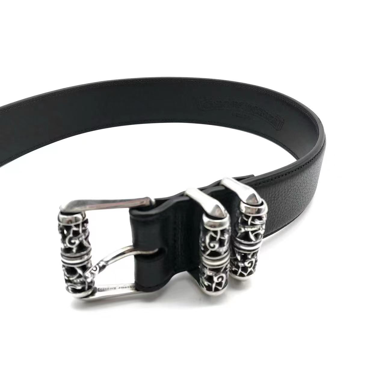 Chrome Hearts Black Leather Roller Belt - SHENGLI ROAD MARKET