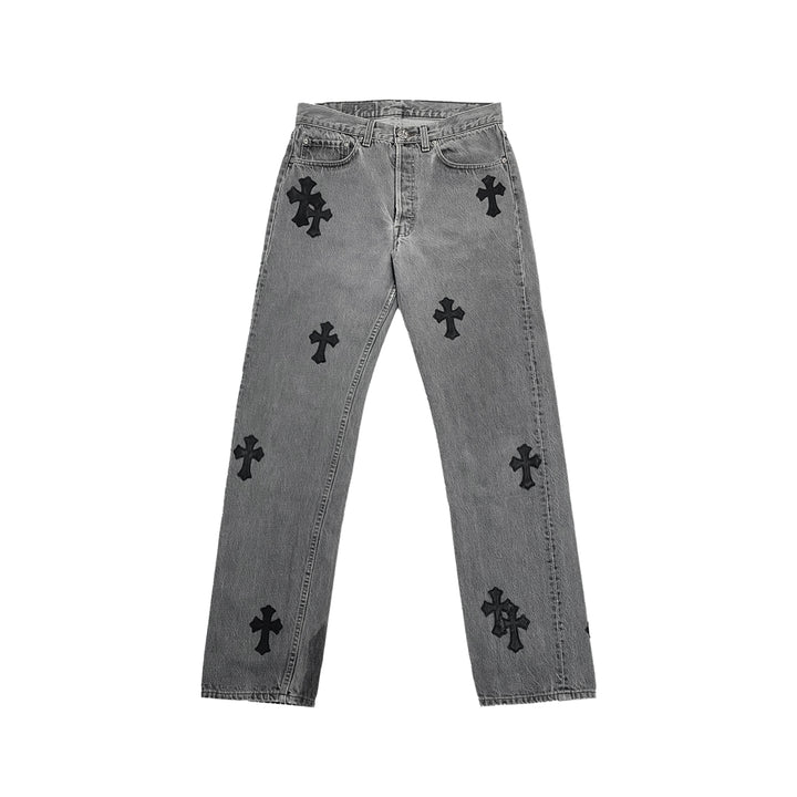 Chrome Hearts Levi's 501 Cross Patch Gray Jeans