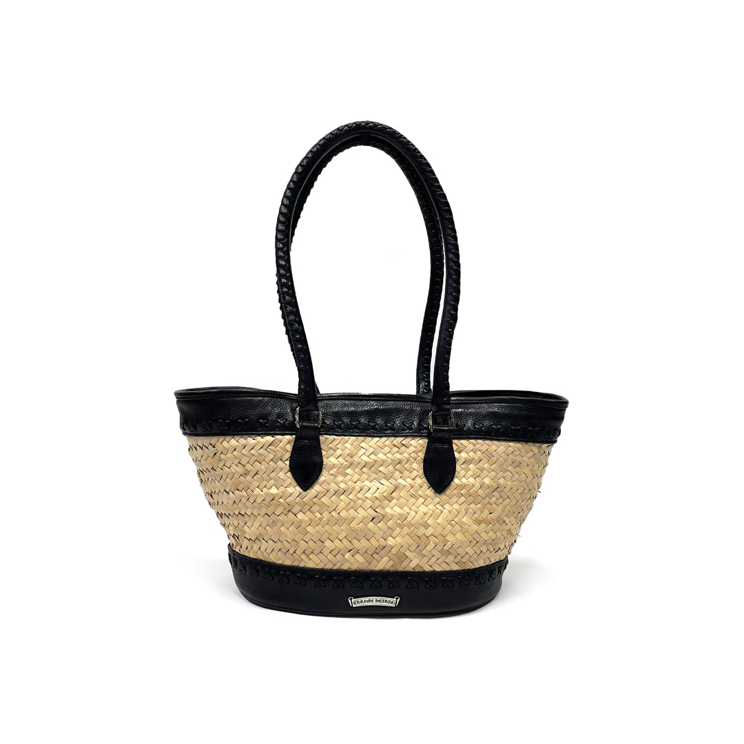 Chrome Hearts Straw Leather Silver Fleur Beige Tote Bag