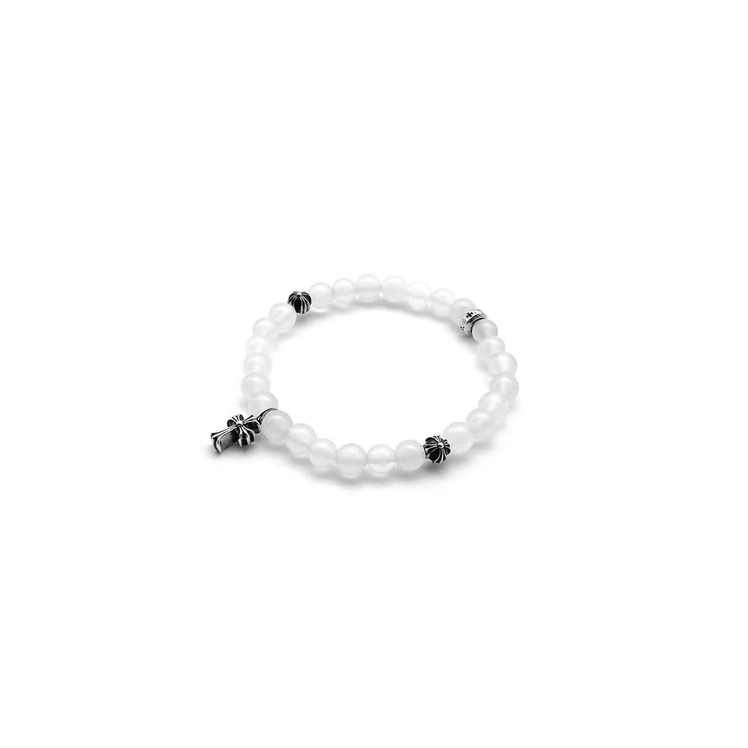 Chrome Hearts 6mm White 4 Silver Beaded Cross Bracelet