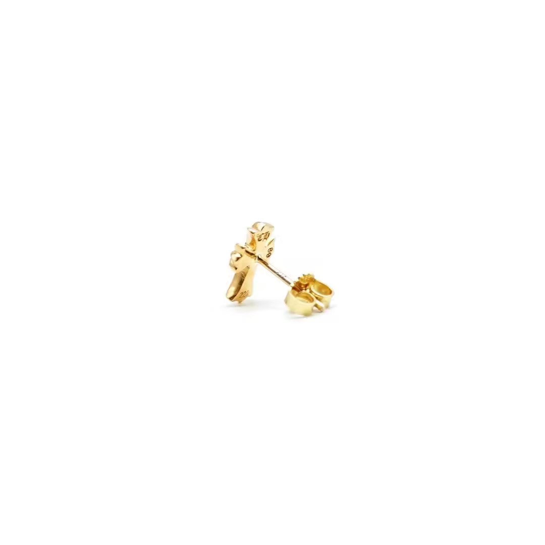 Chrome Hearts 22K Gold Emerald Diamond Cross Earring Stud