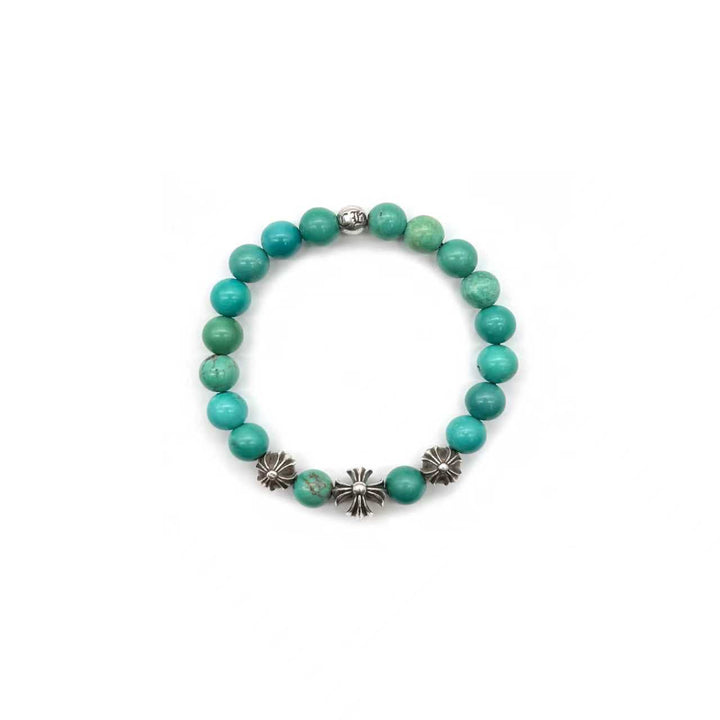 Chrome Hearts 8mm Turquoise 4 Silver Plus Ball Beaded Bracelet