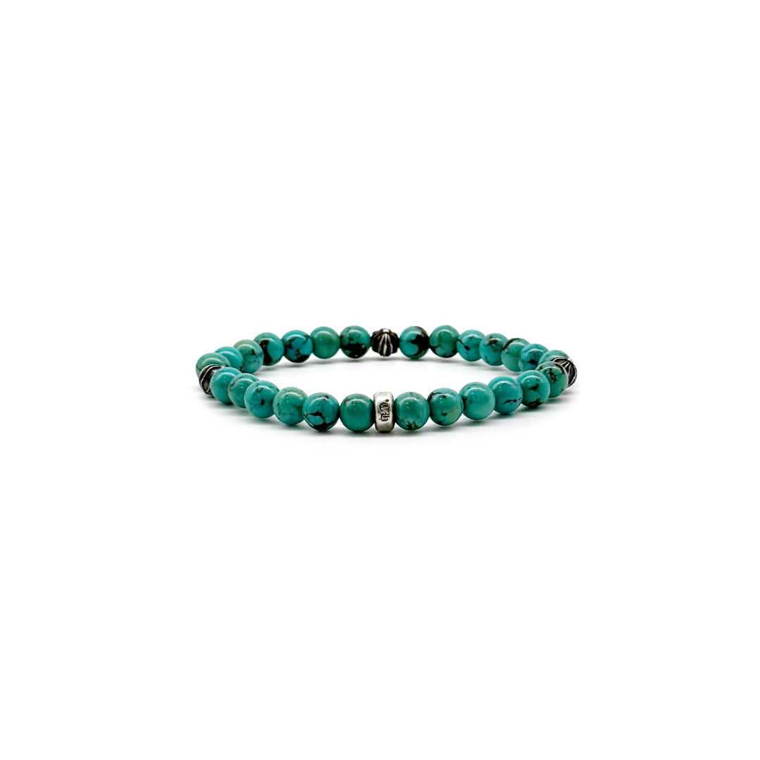 Chrome Hearts 6mm Turquoise Silver Cross Ball Beaded Bracelet